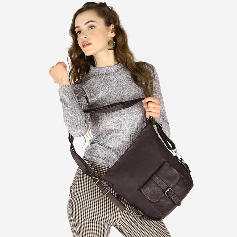 Torba skórzana dla wymagających z opcją plecak old school leather bag - MARCO MAZZINI ciemny brąz caffe