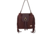 Skórzana torebka boho z frędzlami - Bordowa