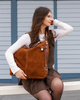Torebka skórzana ponadczasowy design worek na ramię XL hobo leather bag - MARCO MAZZINI nubuk brąz migdałowy