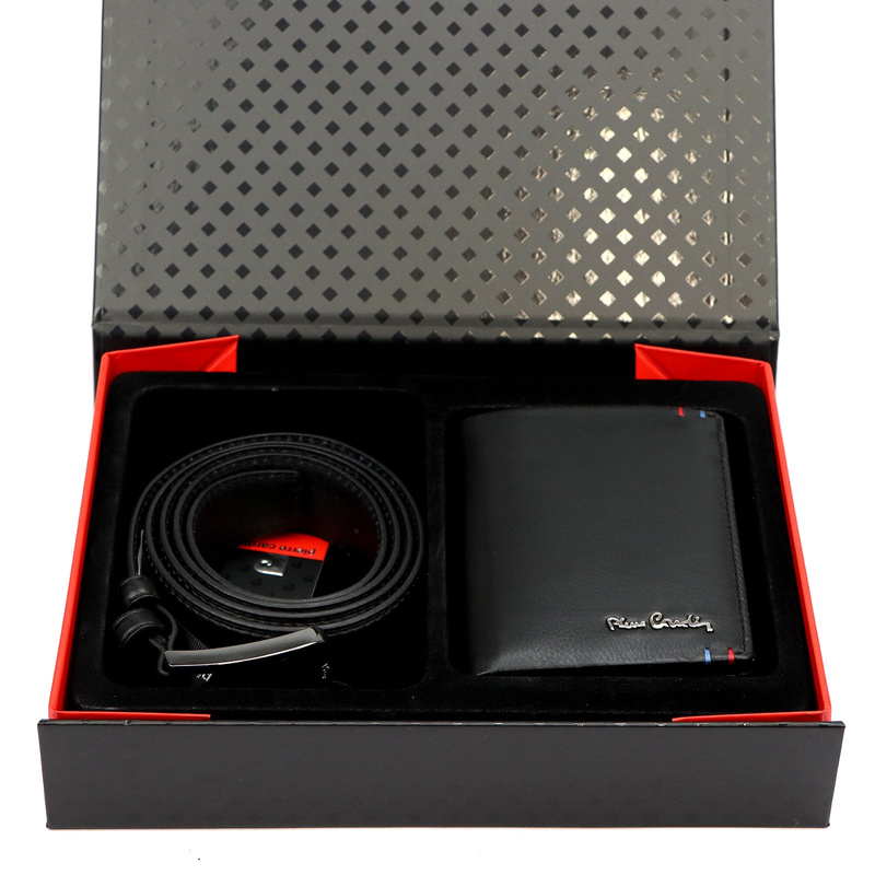 Pierre Cardin pionowy portfel i pasek do spodni męski skóra naturalna