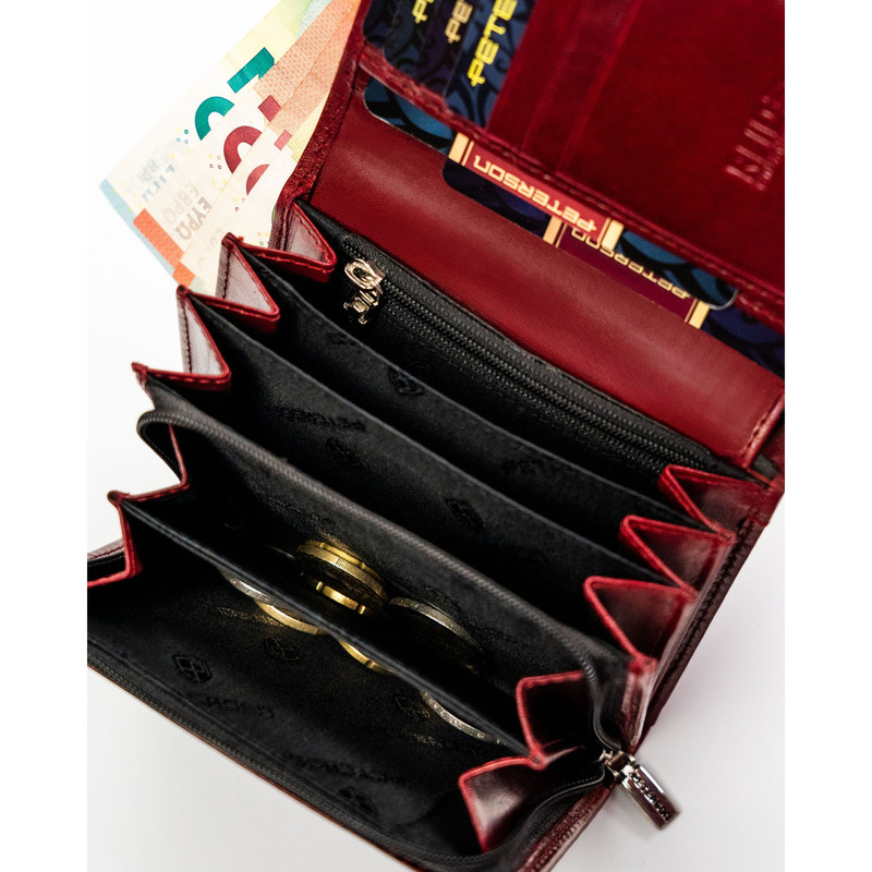 Elegancki i kompaktowy portfel damski w czerwonym kolorze wykonany ze skóry naturalnej - Peterson