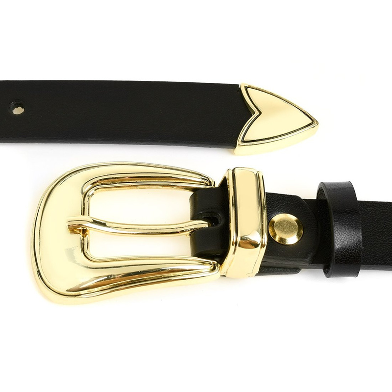 Skórzany pasek damski złoty pas kowbojki BELTIMORE D52 : Kolory - czarny, Rozmiar pasków - r.90-105 cm