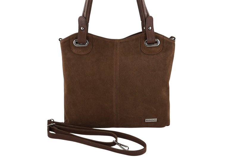 Duża elegancka torebka z naturalnej skóry i zamszu - Brązowa