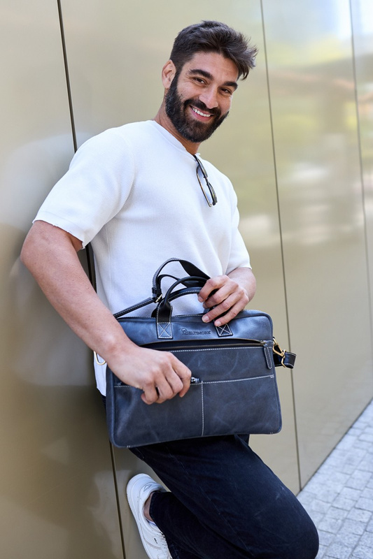 Torba męska skórzana na laptopa ramię komputer duża nubuk czarna Beltimore N04