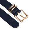 Wąski pasek damski ze skóry ekologicznej w granatowym kolorze ze złotą klamrą - Peterson