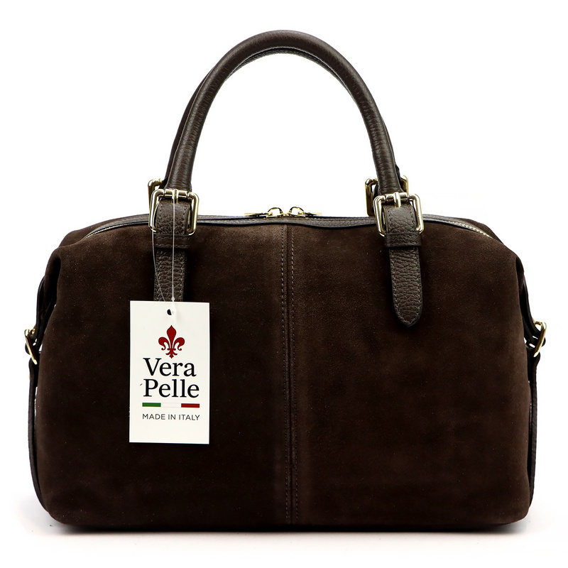 Vera Pelle damska torebka do ręki skóra naturalna kuferek z paskiem