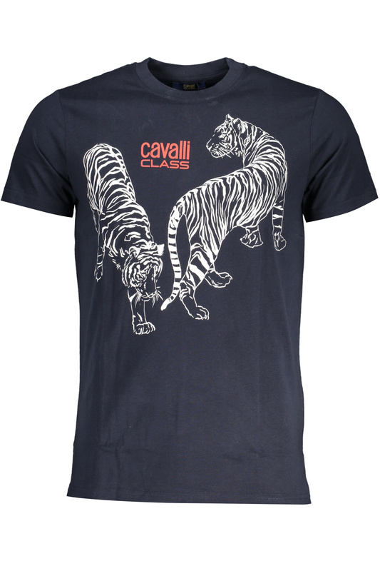 NIEBIESKI T-SHIRT MĘSKI Z KRÓTKIM RĘKAWEM KLASY CAVALLI