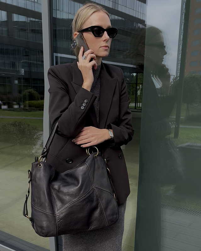 MARCO MAZZINI Miejska torebka skórzana na ramię city sholder handmade bag czarny