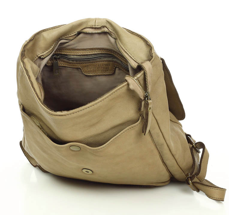 MARCO MAZZINI Miejski plecak skórzany w stylu old look handmade leather beżowy cappuccino