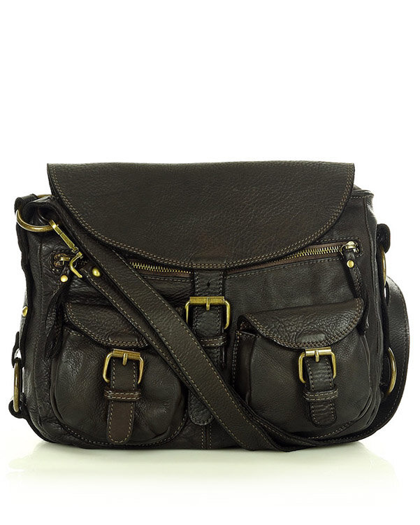 MARCO MAZZINI Skórzana torebka listonoszka z kieszeniami safari handmade bag czarna