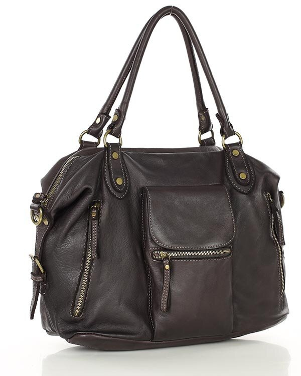 Torba biznesowa bowling retro bag skórzana - MARCO MAZZINI ciemny brąz caffe