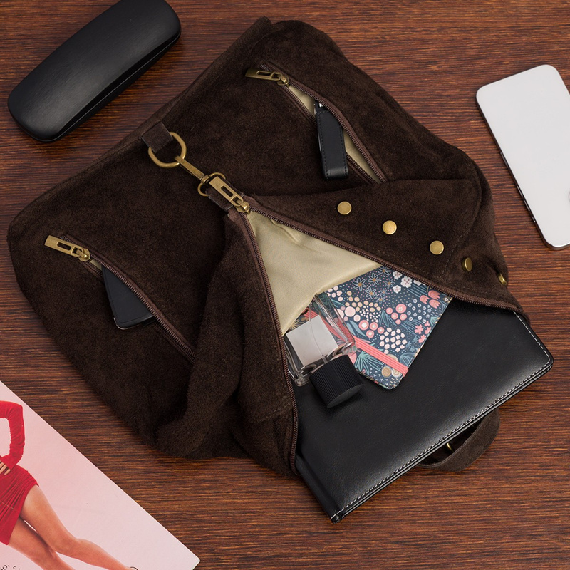 Plecak Damski Skórzany Zamszowy duży włoski A4 torebka skórzana rozkładana ciemny brąz W14