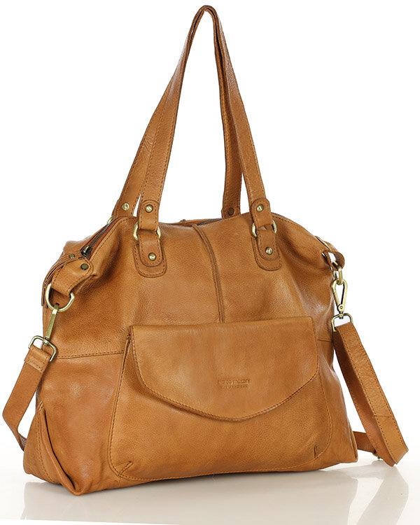 Shopper bag torebka skórzana A4 do pracy - MARCO MAZZINI brąz camel