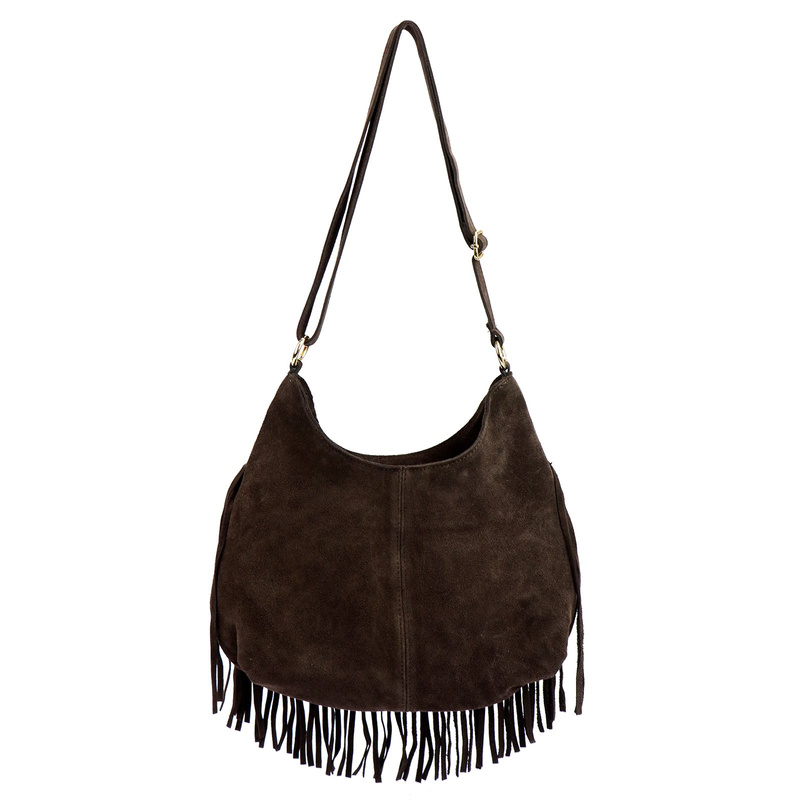 Damska listonoszka boho z miękkiej skóry torebka z frędzlami Camilla