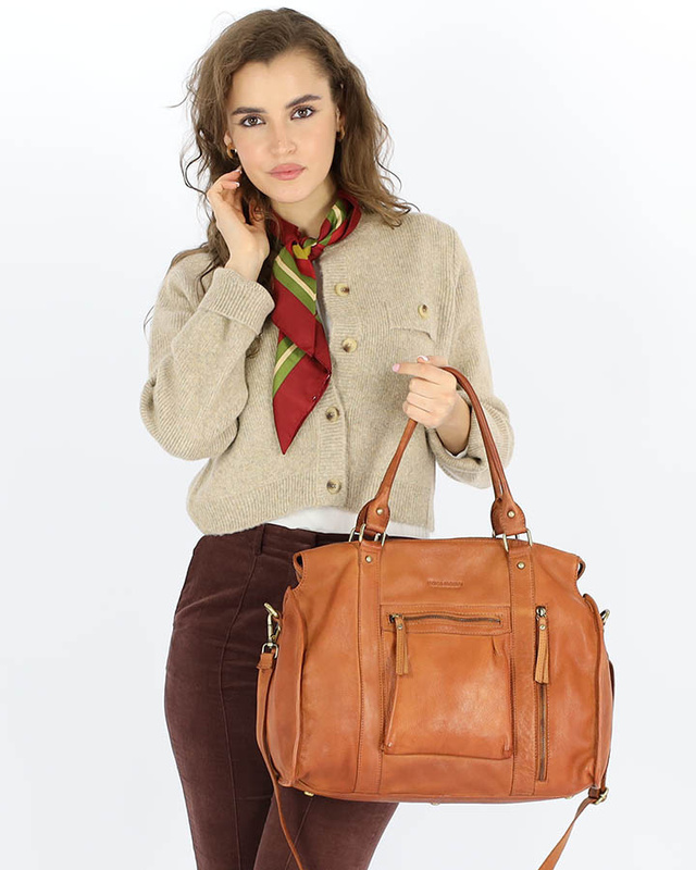 Torebka skórzany kuferek vintage old pelle MARCO MAZZINI brąz camel