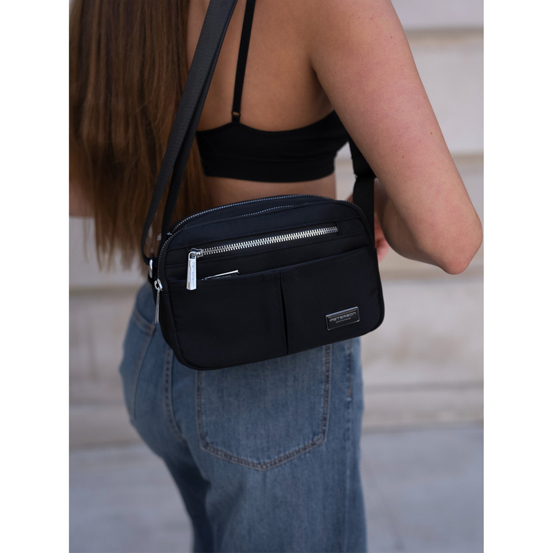 Czarna listonoszka damska na szerokim pasku - Peterson