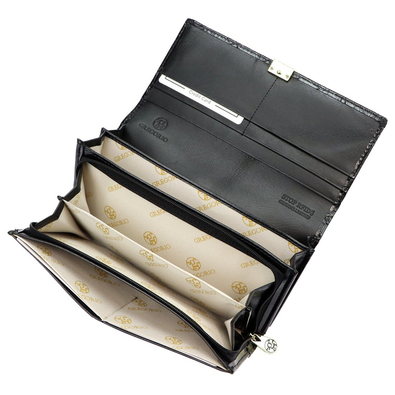 Gregorio podłużny damski portfel duży skóra naturalna kwiatowy wzór