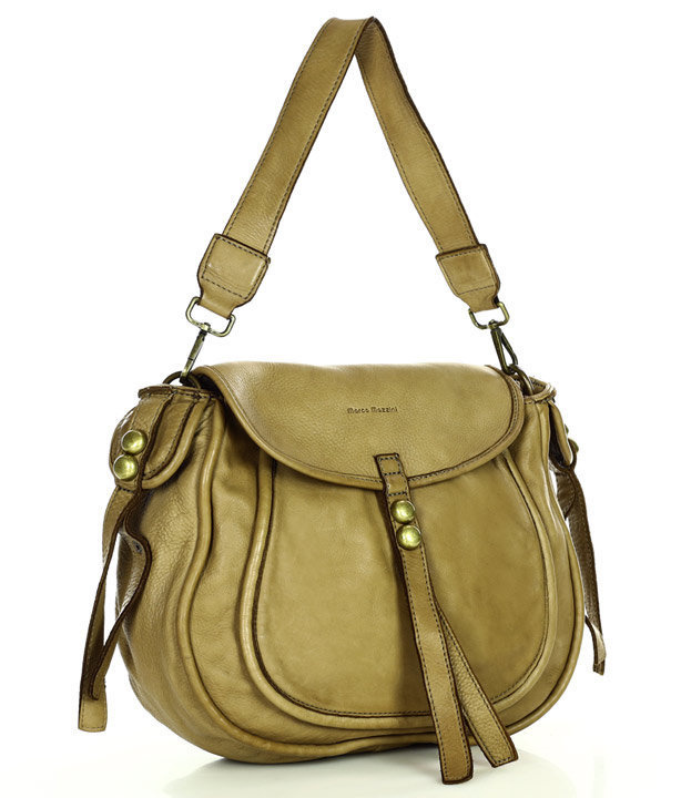 Marco Mazzini Torebka classic saddle bag ze skóry naturalnej na ramie beż taupe
