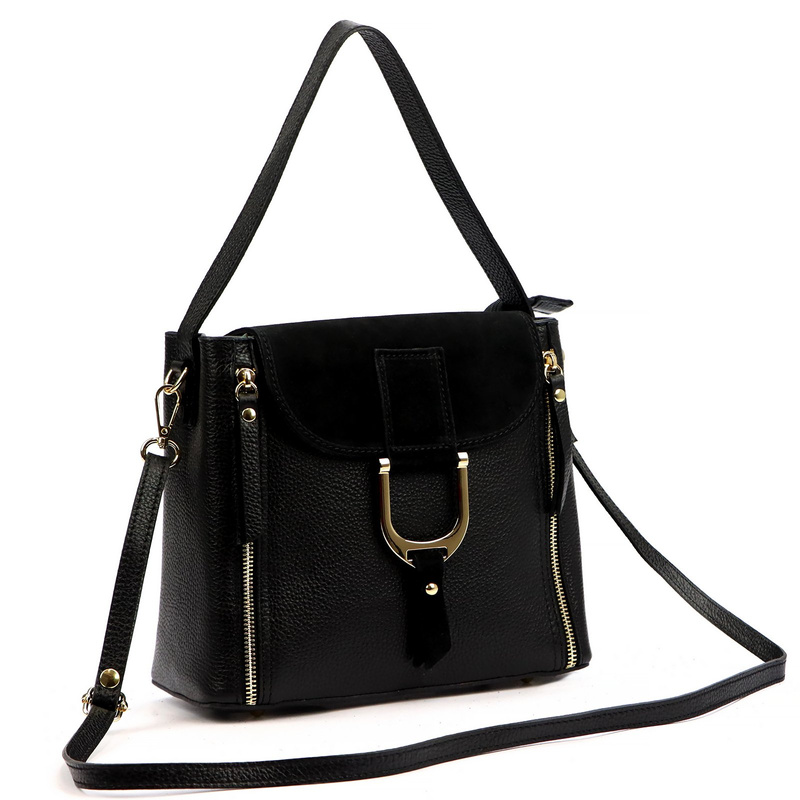 Luka Skórzana Damska listonoszka na ramię z organizerem i kieszeniami