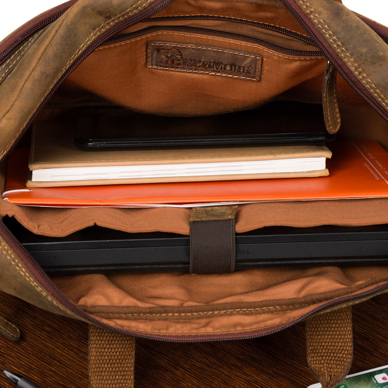 Torba męska skórzana na ramię laptopa duża brązowa nubuk biznesowa Beltimore N07