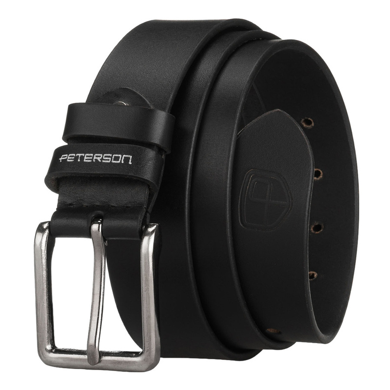 Pasek męski ze skóry naturalnej w czarnym kolorze z tradycyjną klamrą - Peterson