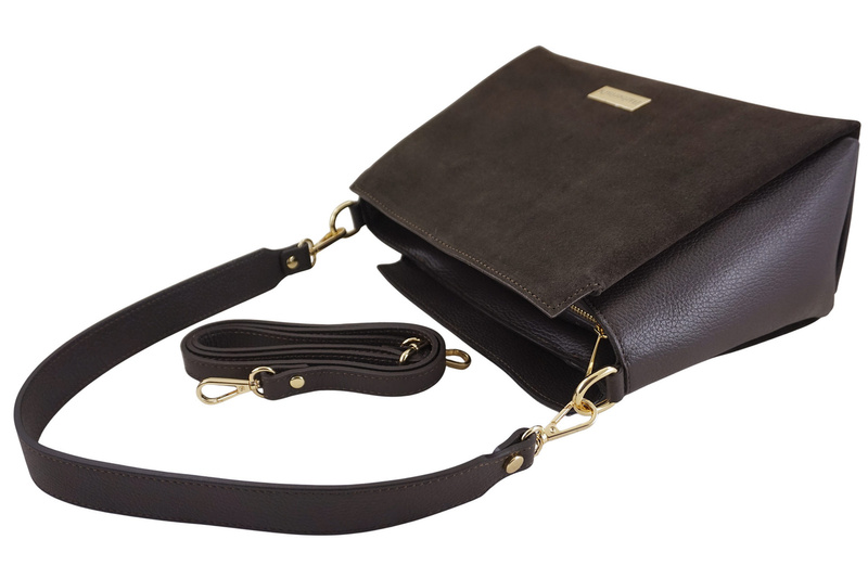 Torebka miejska z naturalnego zamszu i skóry - Brązowa ciemna