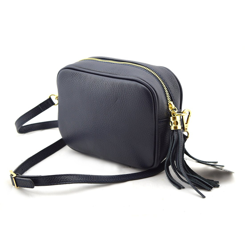 Camel mała damska listonoszka z frędzlem przewieszka z włoskiej naturalnej skóry licowej P14