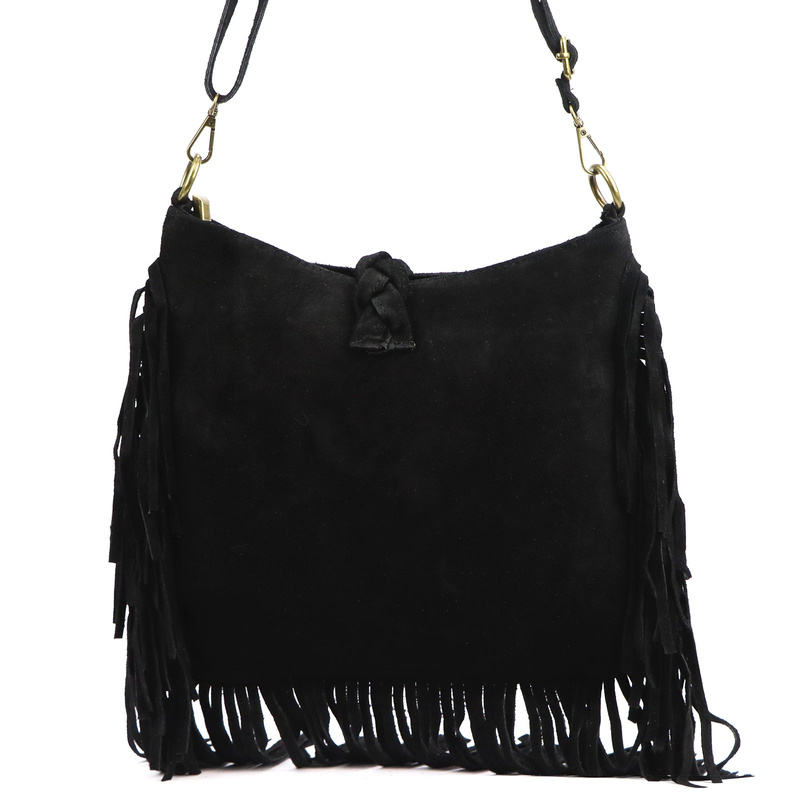 Luka Listonoszka damska skórzana z frędzlami boho torebka na ramię