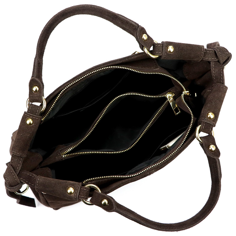 Camilla damski kuferek skóra naturalna zamsz torebka na ramię organizer