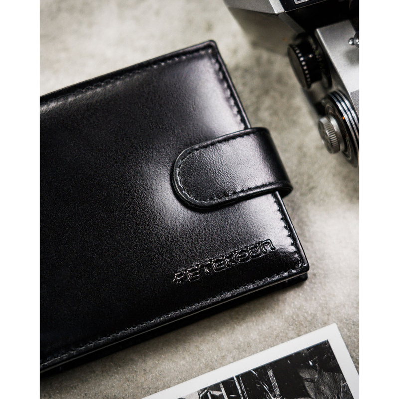 Zestaw prezentowy: skórzany portfel męski w czarnym kolorze i czarny pasek ze skóry naturalnej - Peterson