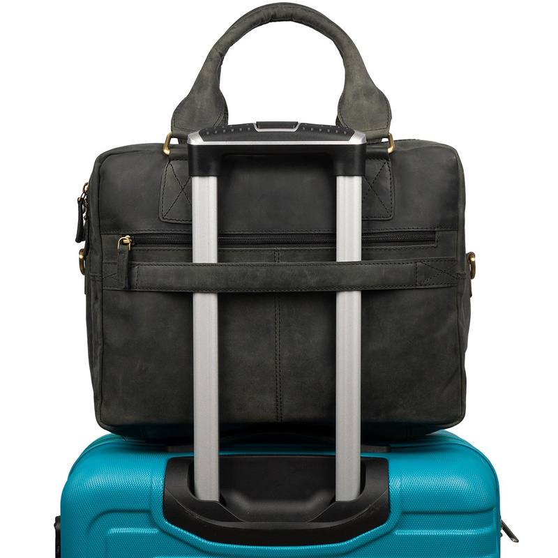 Duża solidna skórzana torba Beltimore na laptopa dokumenty czarna nubuk M88