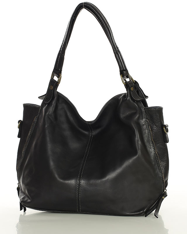 Torba skórzana wysokogatunkowa na ramię styl miejski shoulder leather bag - MARCO MAZZINI czarna