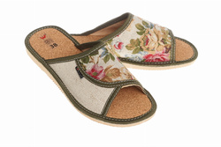 Wójciak Podhale damskie kapcie domowe laczki skóra naturalna i len