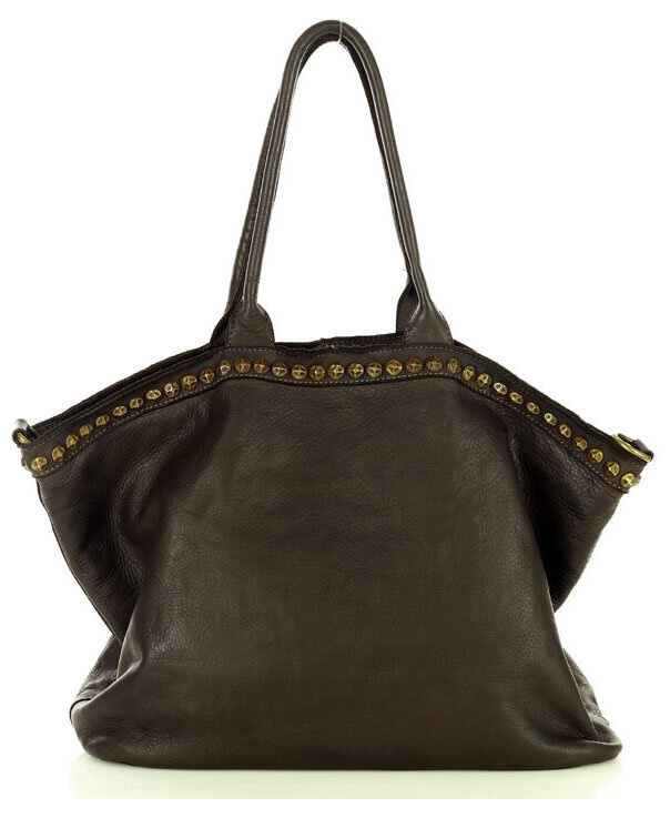 Duża torebka skórzana oversize style shopper bag - MARCO MAZZINI ciemny brąz caffe