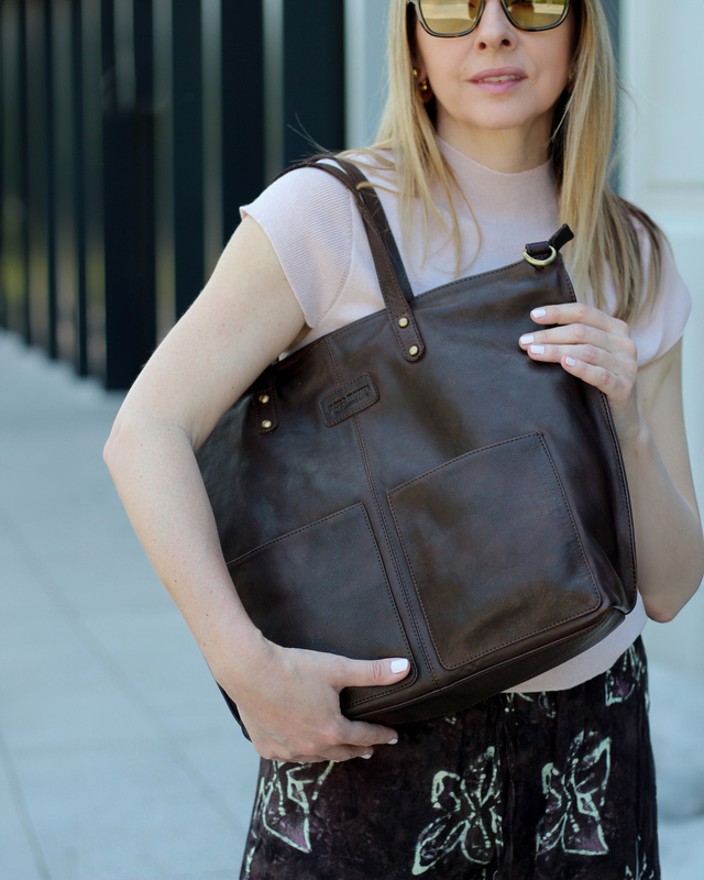 Torebka skórzana brązowa czekoladowa duża typu shopper - MARCO MAZZINI