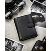 Zestaw prezentowy: skórzany, pionowy portfel męski w czarnym kolorze i czarny pasek ze skóry ekologicznej - Peterson