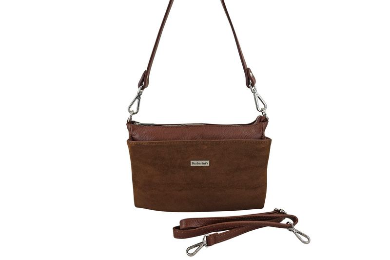 Pojemna torebka listonoszka ze skóry i zamszu - Brązowa