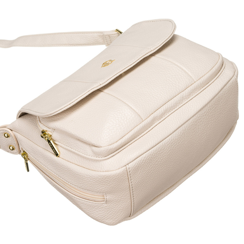 Pojemna, beżowa torebka damska na ramię z kieszeniami - Rovicky