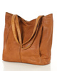 Miękka torba typu shopper skórzana na ramię - MARCO MAZZINI - brąz camel