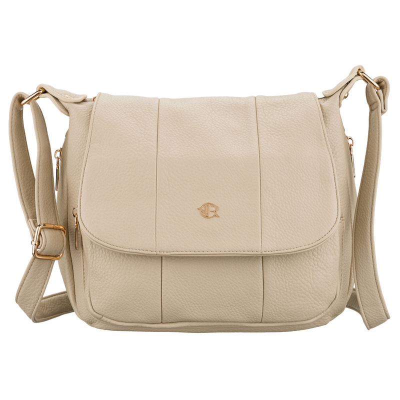 Pojemna, beżowa torebka damska na ramię z kieszeniami - Rovicky