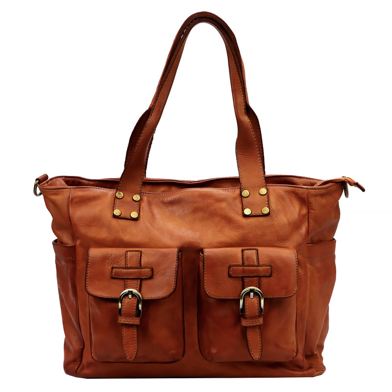 Damska duża skórzana shopperbag torebka na ramię shopper z kieszeniami VS