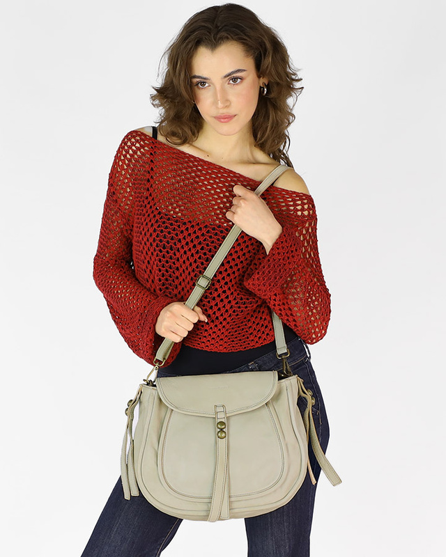Marco Mazzini Torebka classic saddle bag ze skóry naturalnej na ramie beż taupe