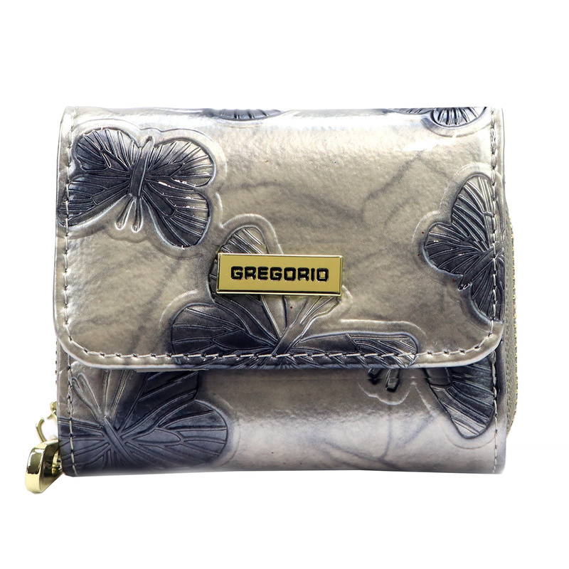 Gregorio mały portfel damski skóra naturalna lakierowana portmonetka motyle