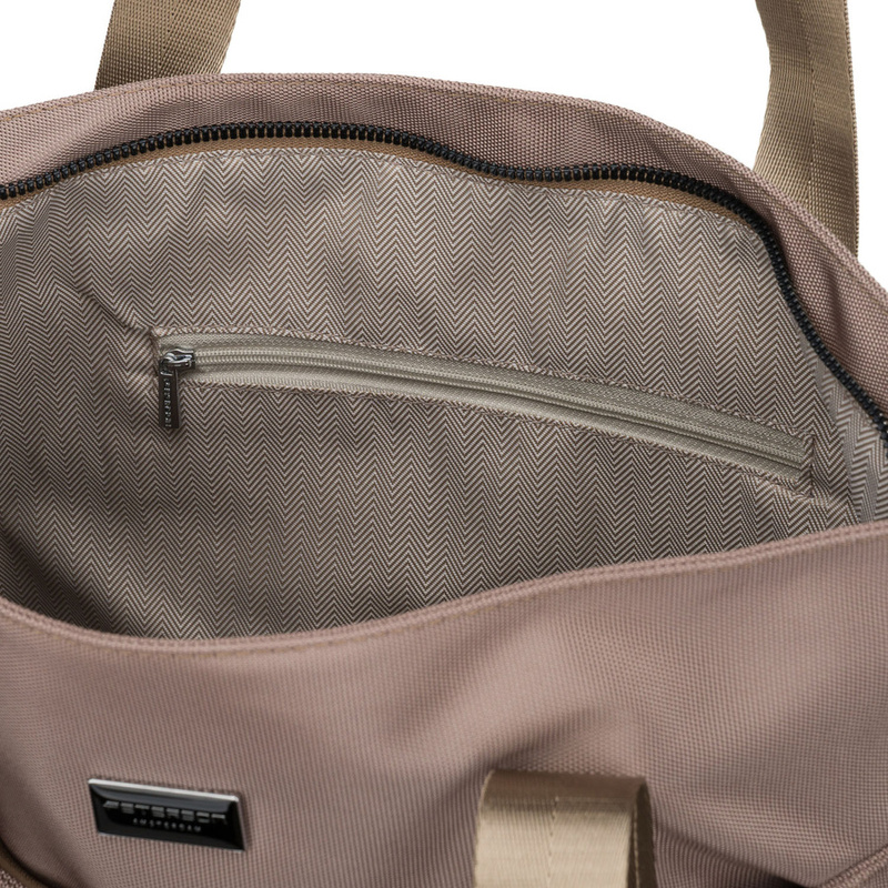 Jednokomorowa, beżowa shopperka damska zamykana suwakiem - Peterson