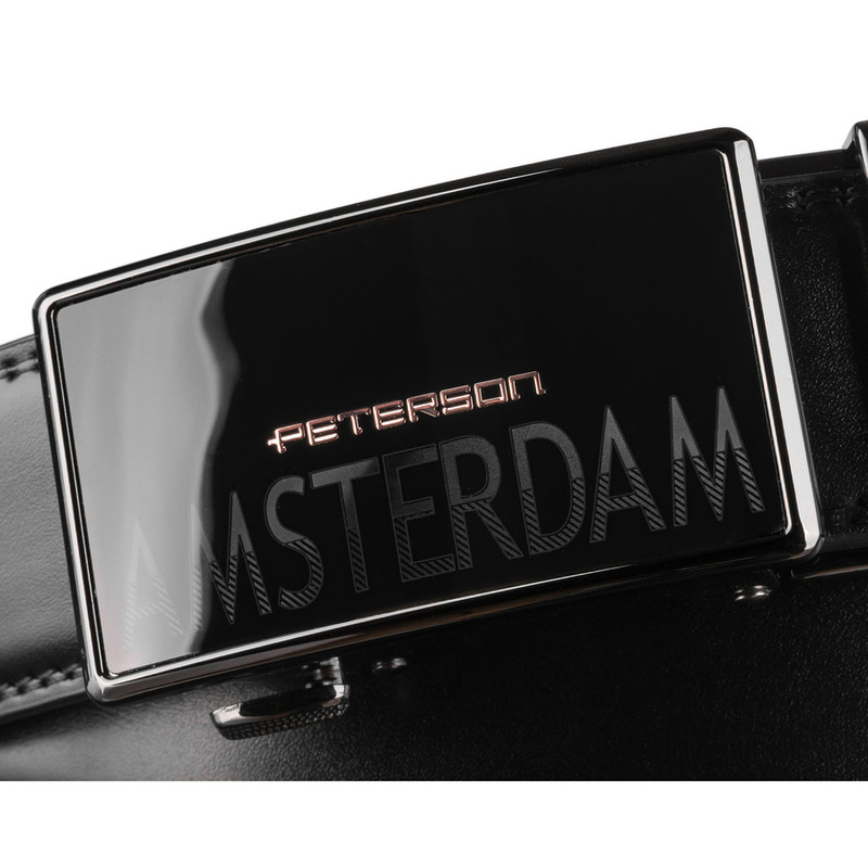 Czarny, skórzany pasek męski z automatyczną klamrą - Peterson