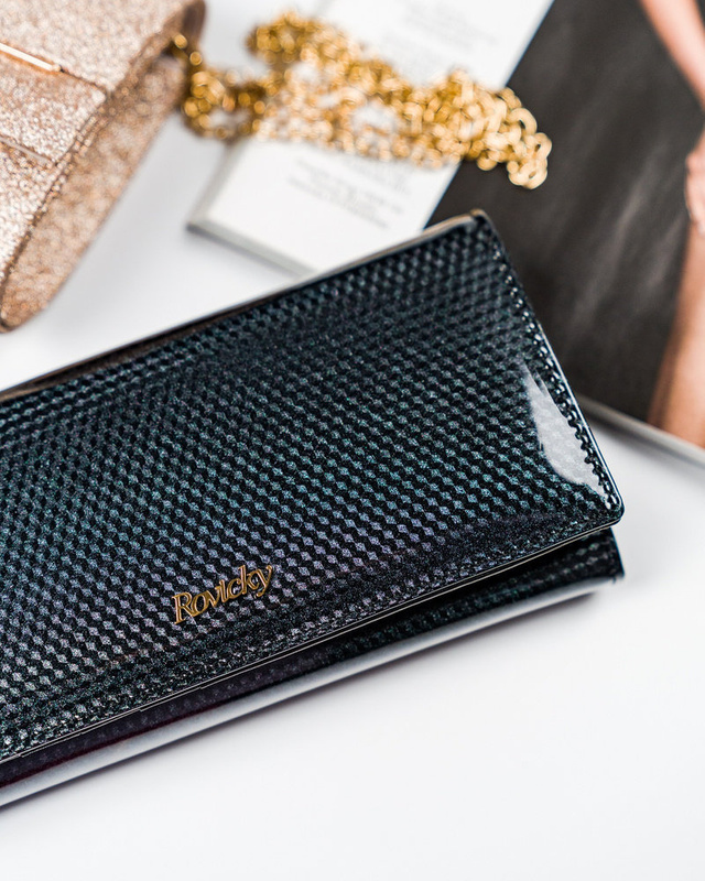 Rovicky klasyczny podłużny portfel duży skóra naturalna lakierowana RFID