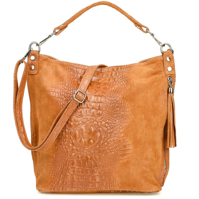 Camel torebka skórzana zamszowa shopper W10