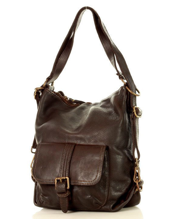 Torba skórzana dla wymagających z opcją plecak old school leather bag - MARCO MAZZINI ciemny brąz caffe