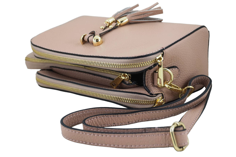 Listonoszka skórzana z kieszeniami - Różowy pudrowy