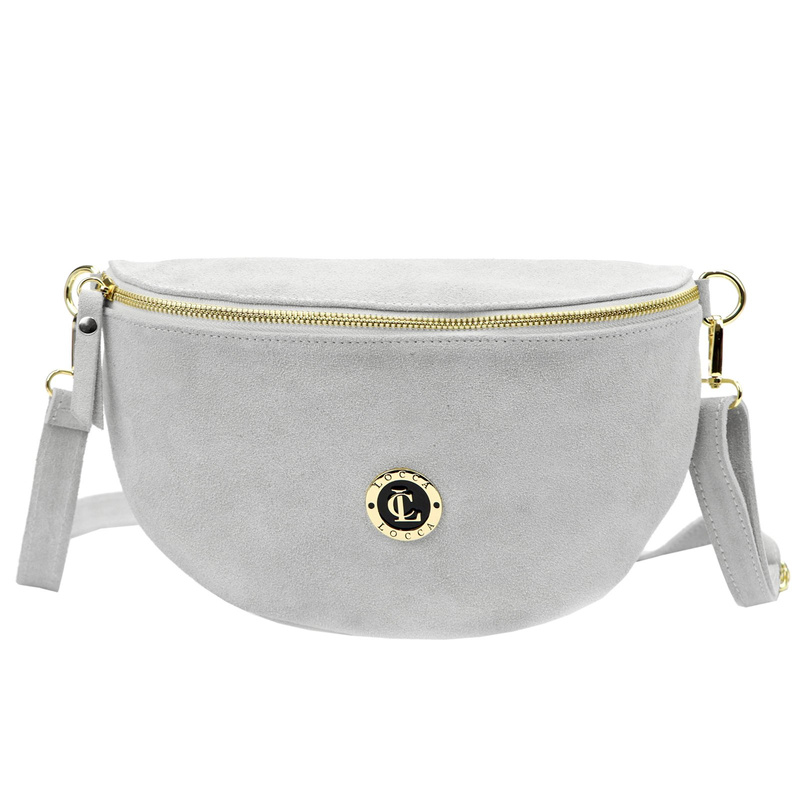 LOCCA Skórzana damska torebka przez ramię listonoszka nerka zamszowa